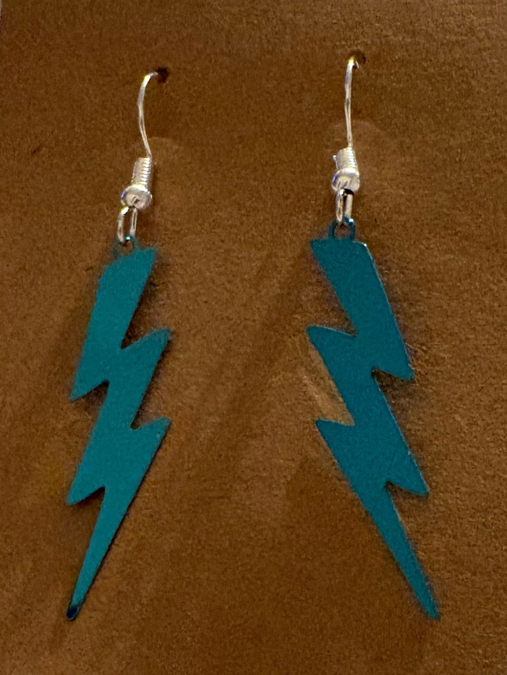Teal Lightning Bolt Dangle Earrings - Unbranded - Picture 2 of 2